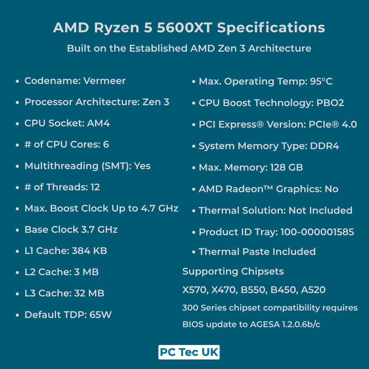 AMD Ryzen 5 5600XT 6-Core AM4 OEM Tray CPU/Processor