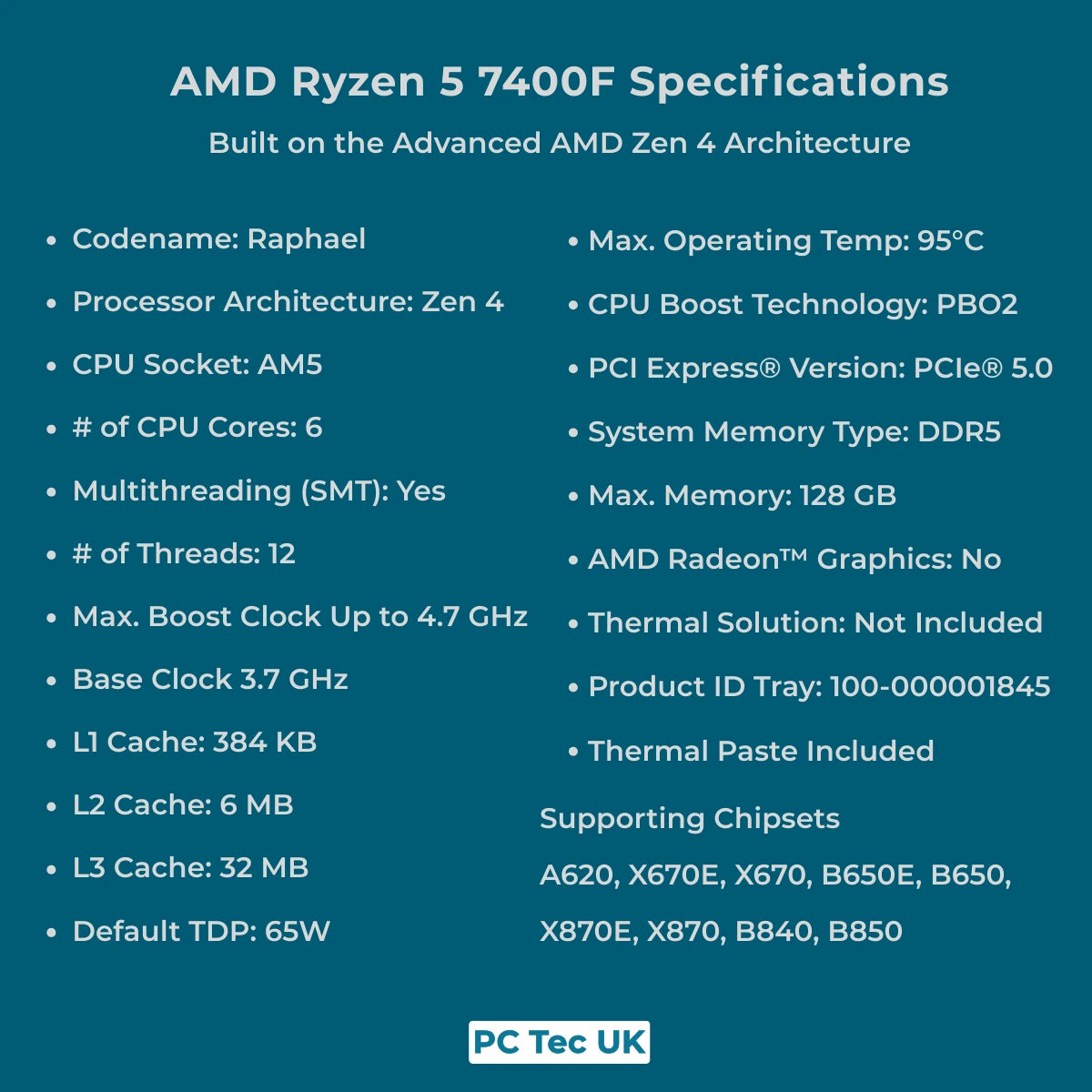 AMD Ryzen 5 7400F 6-Core AM5 OEM Tray CPU/Processor