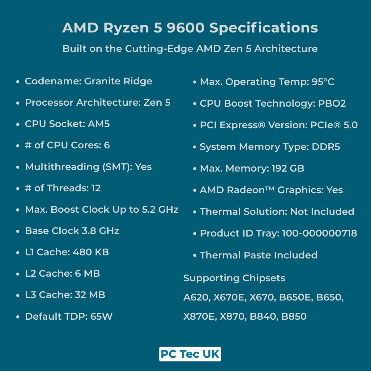 AMD Ryzen 5 9600 6-Core AM5 OEM Tray CPU/Processor