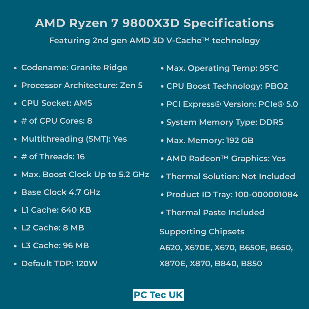 AMD Ryzen 7 9800X3D 8-Core AM5 OEM Tray CPU/Processor