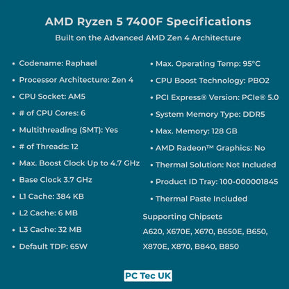 AMD Ryzen 5 7400F 6-Core AM5 OEM Tray CPU/Processor